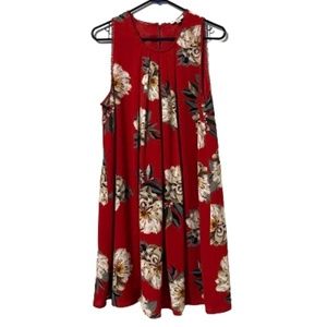 Umgee Red Sleeveless Floral Midi Dress Size M